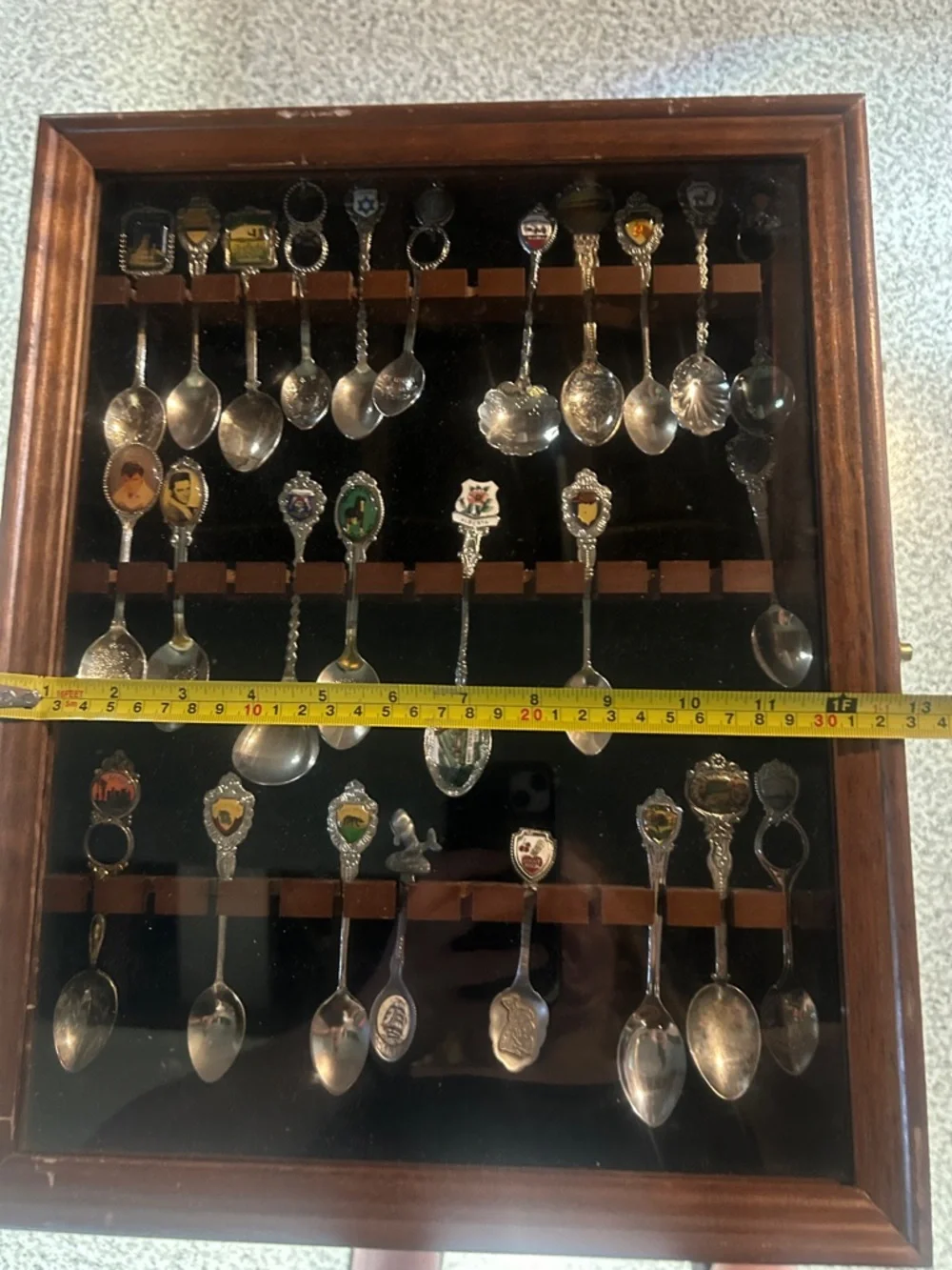Collector’s Display Case of Decorative 26 Souvenir Spoons